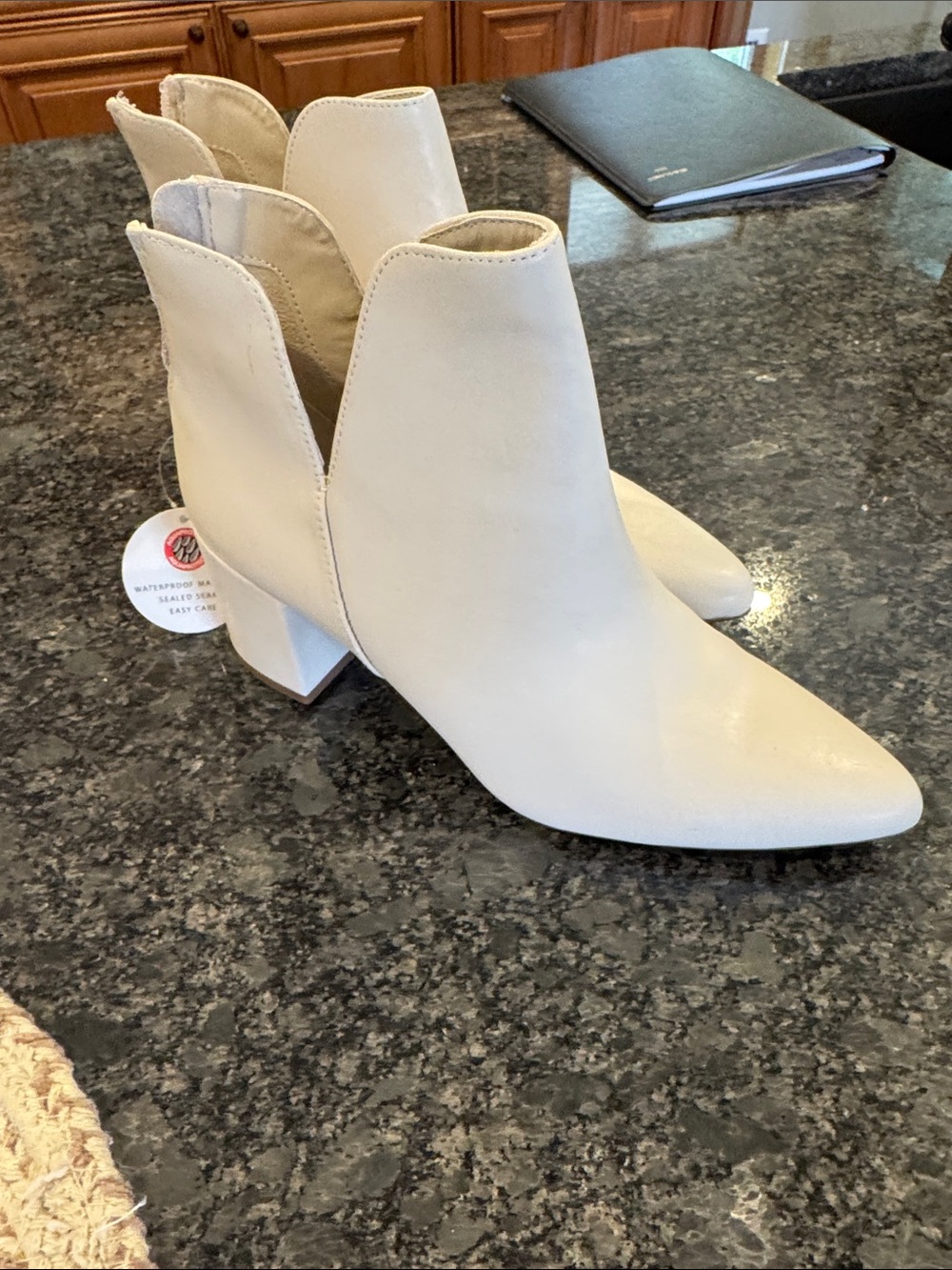 Blondo Cream Waterproof Leather Pointed V-Cut Ankle Booties